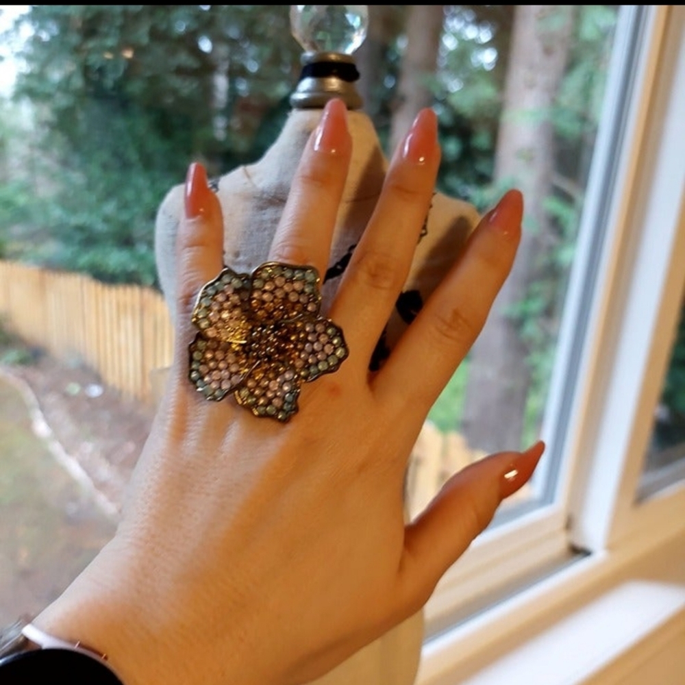 Beautiful Mint Pink and Blush Floral Statement Ring